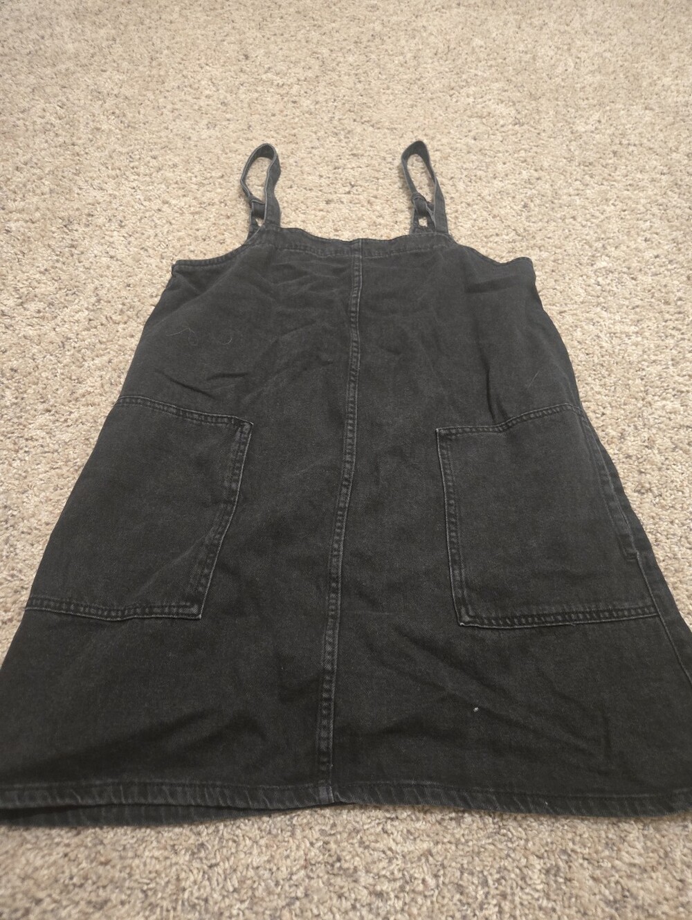 MNG Black Denim Pinafore Dress with Front Patch Pockets